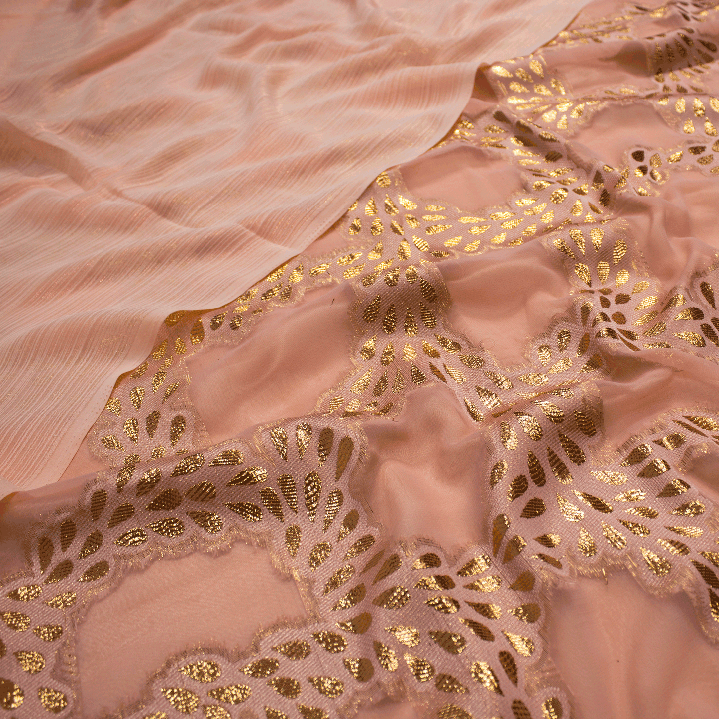 beautiful Blush Pink Dirac fransawi, made from fine fabric with intricate floral design patterns. 